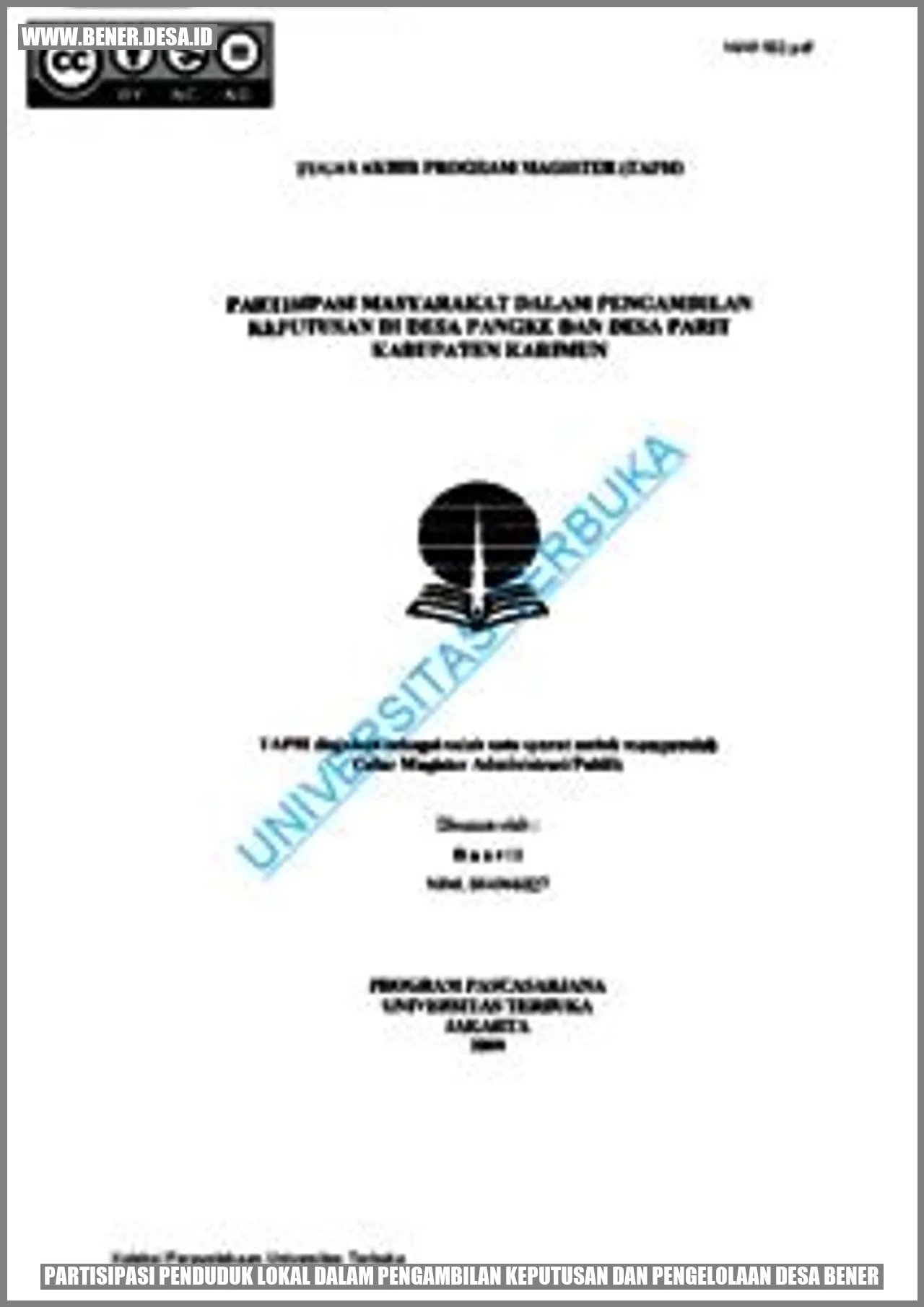 Partisipasi Penduduk Lokal dalam Pengambilan Keputusan dan Pengelolaan Desa Bener