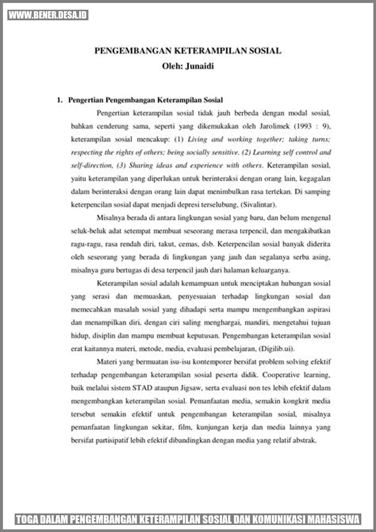 Toga dalam Pengembangan Keterampilan Sosial dan Komunikasi Mahasiswa